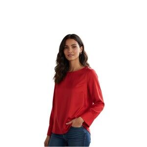 Chicos Long Sleeved Popover Silky Red Blouse Size 2/L
